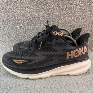 Hoka‎ One Clifton 9 Womens size 9B Black Rose Gold Running Comfort Walking Shoes